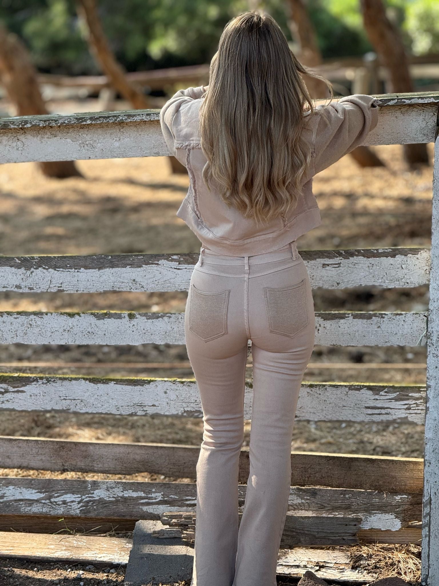Oakleigh Flared Denim Pants with soft knit backpockets